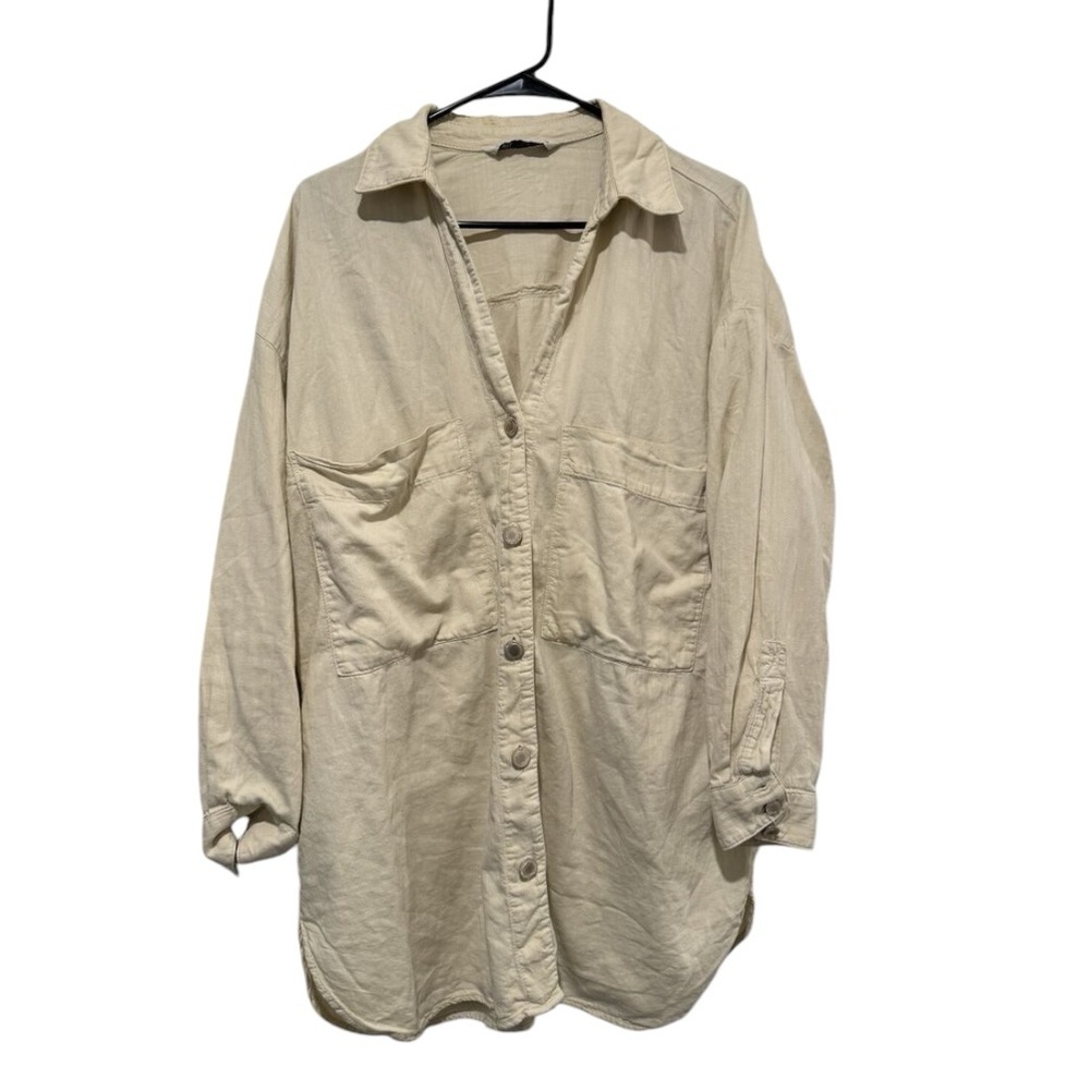 NWOT zara oversized linen button up tunic top, size XS